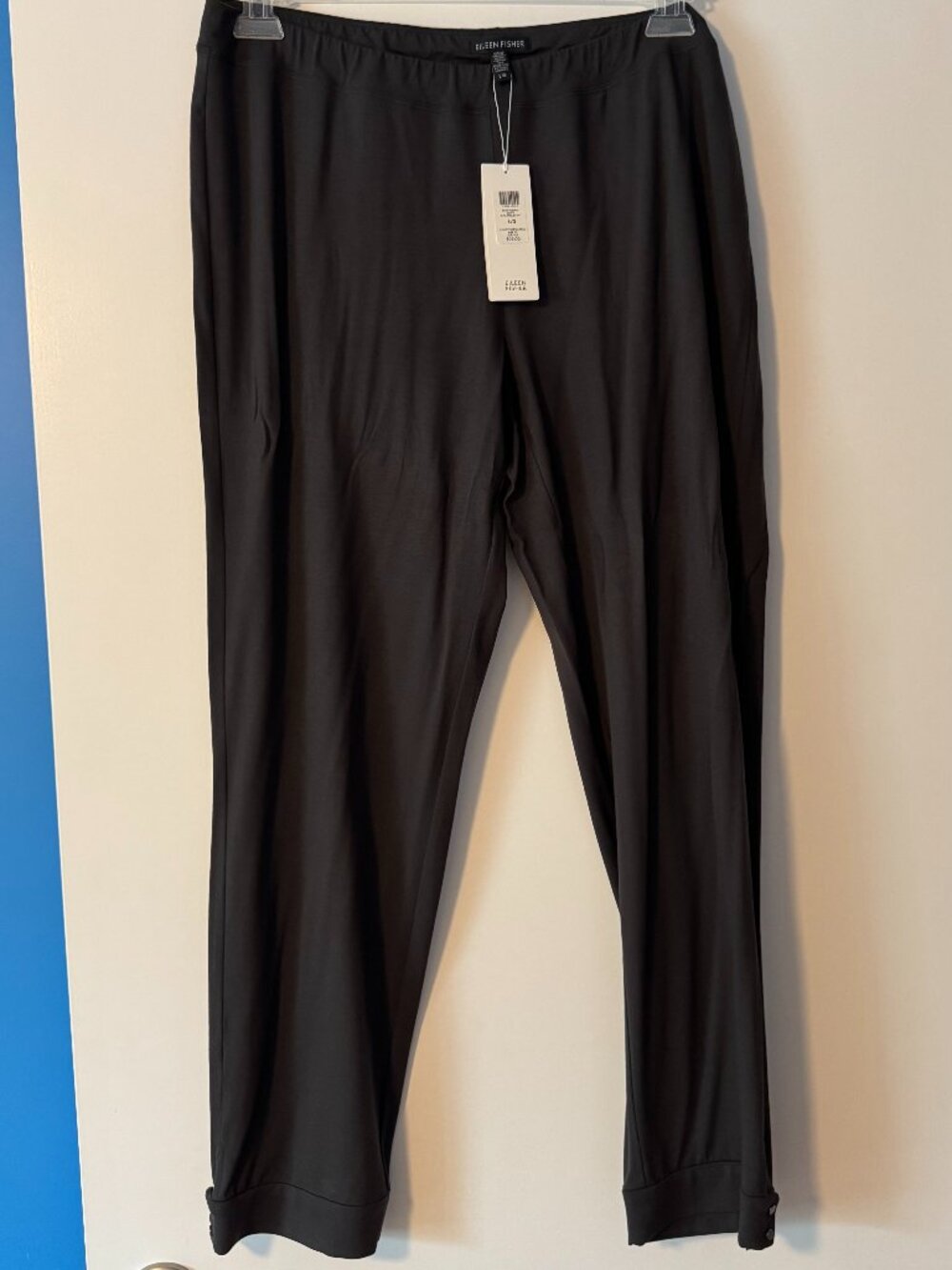 Eileen Fisher Washable Stretch Crepe Cuffed Slim Ankle Pants, Graphite, Size L